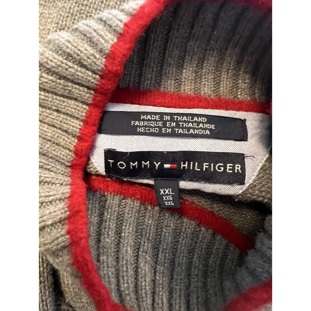 Vtg Tommy Hilfiger Flag Snowflake Gray‎ Pullover Sweater Mens Sz XXL